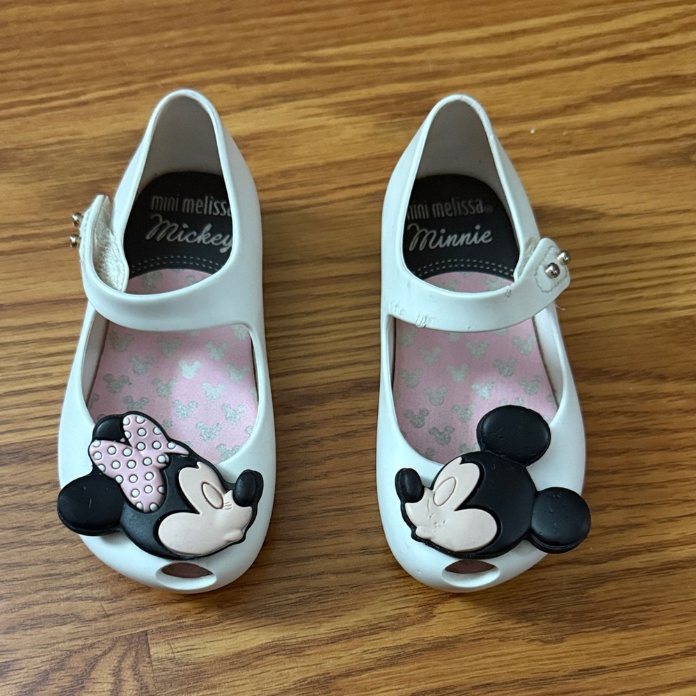 Mini Melissa White and Black Mickey & Minnie Dress Shoes